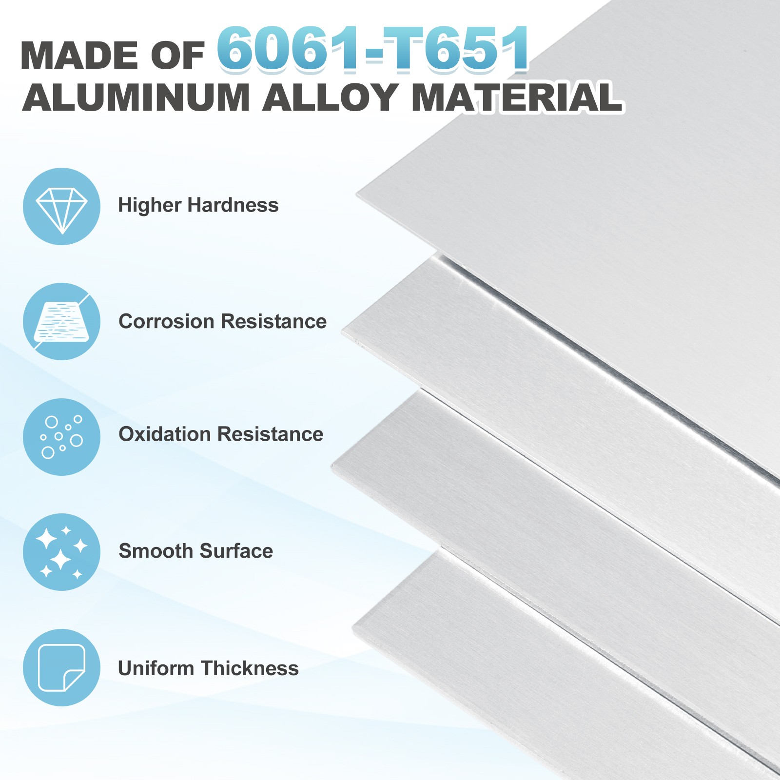 11.8″ x 0.8″ x 0.06″ 6061 T651 Aluminum Sheet Metal(Silver, 4Pcs)