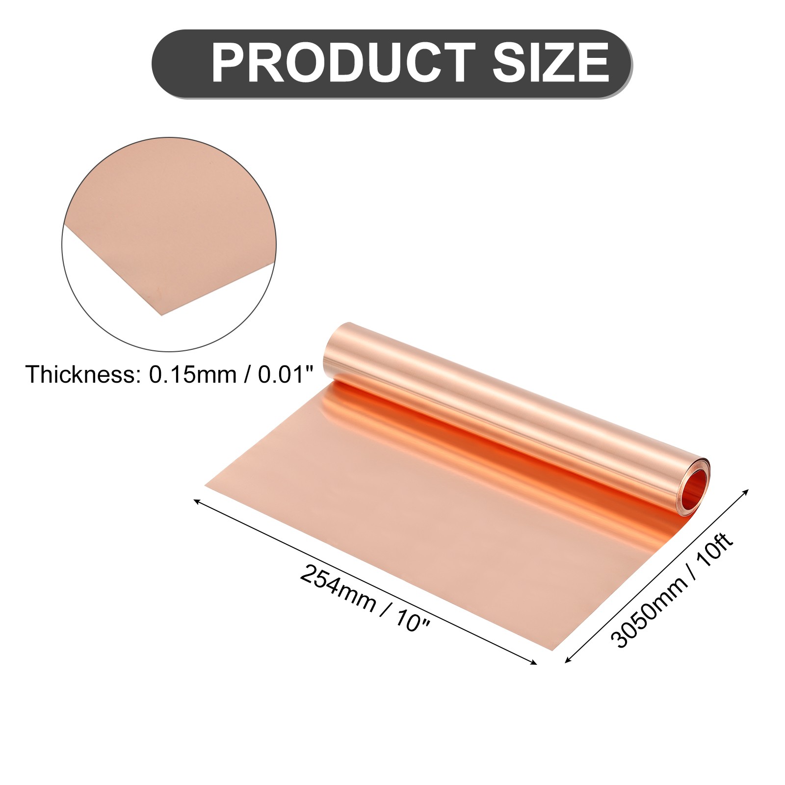 Pure Copper Sheet Roll, 0.15mm 19Ga Thick T2 10Ft x 10in Copper Strip for Craft