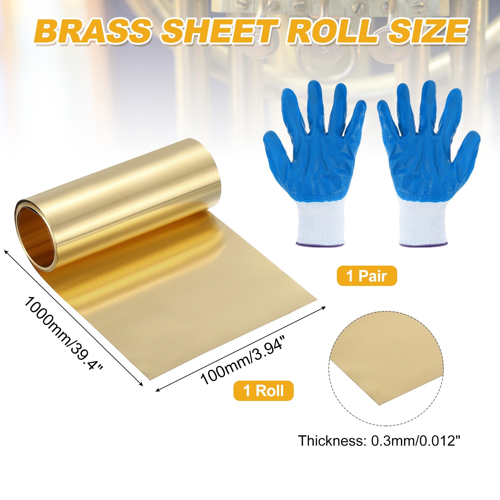 Brass Sheet Roll, 0.012 x 3.94 x 39.4 Inch H62 Thin Brass Foil Strip Plate Shim