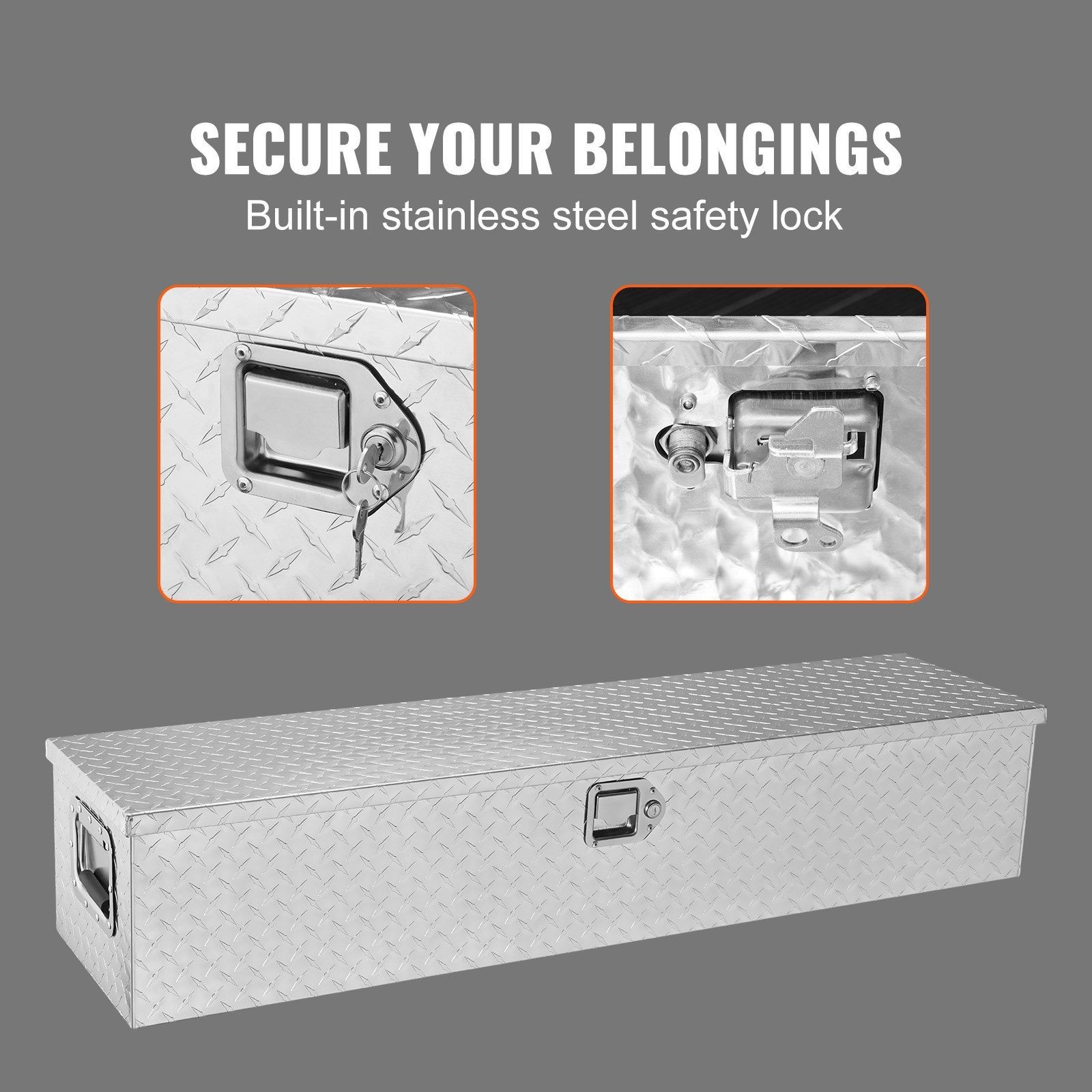 48x15x15in Silver Heavy Duty Aluminum Diamond Plate Tool Box & Lock