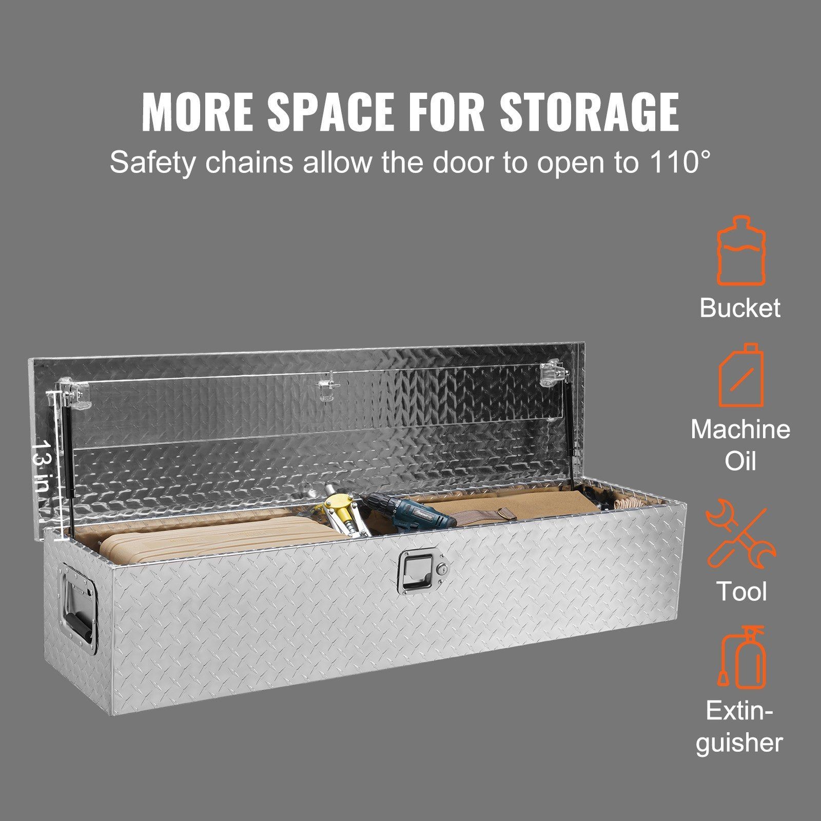 48x15x15in Silver Heavy Duty Aluminum Diamond Plate Tool Box & Lock