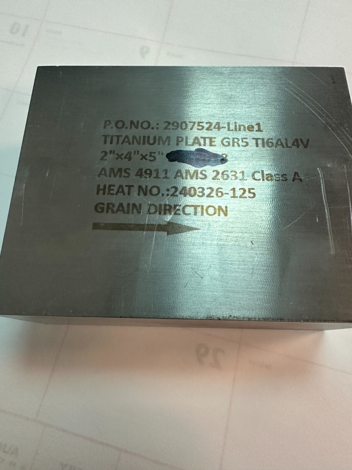 5.0″ X 4.0″ X 2.0″ 6AL-4V Grade 5 Titanium Plate Annealed