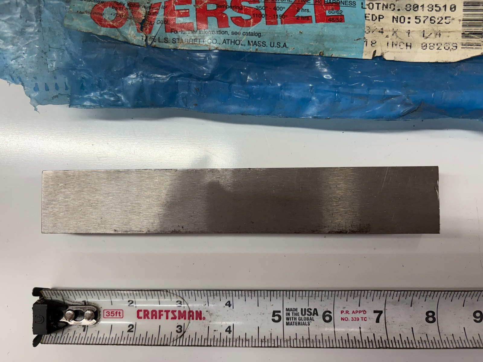 Starrett No. 499 A2 Air Hardening Oversized Ground Flat Stock 3/4” x 1-1/4” x 7”
