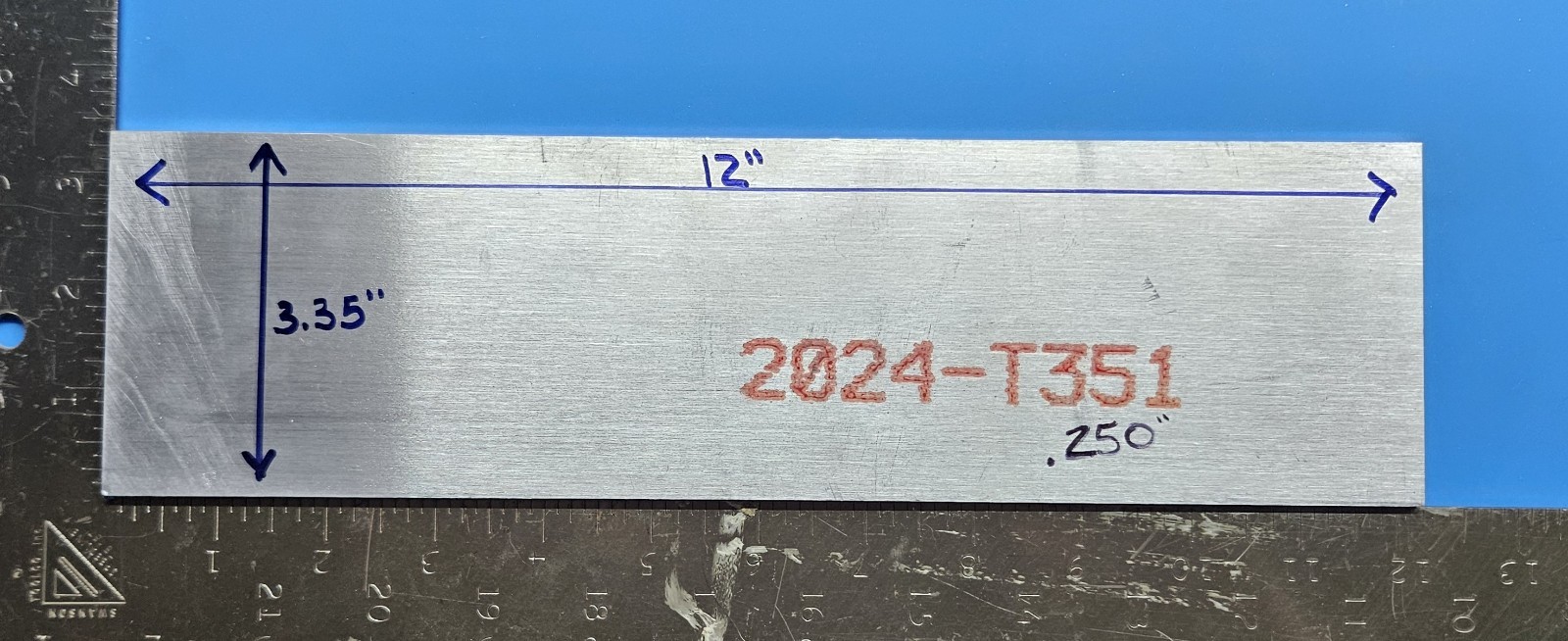 2024 -T351 Aluminum Sheet Plate 12″ x 3.35″ x .250″ Aircraft Grade USA