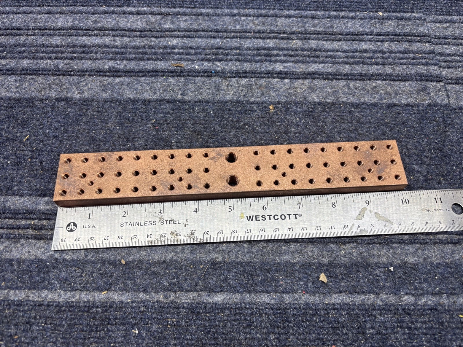 1/2″x 1-1/2″ COPPER BAR 10″ Bus Bar Threaded holes Unbranded (R1)
