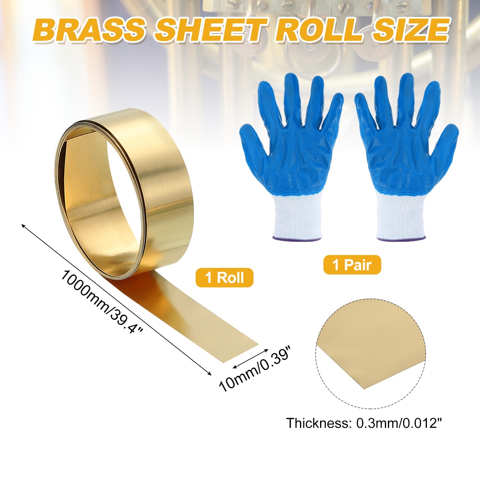 Brass Sheet Roll, 0.012 x 0.4 x 39.4 Inch H62 Thin Brass Foil Strip Plate Shim