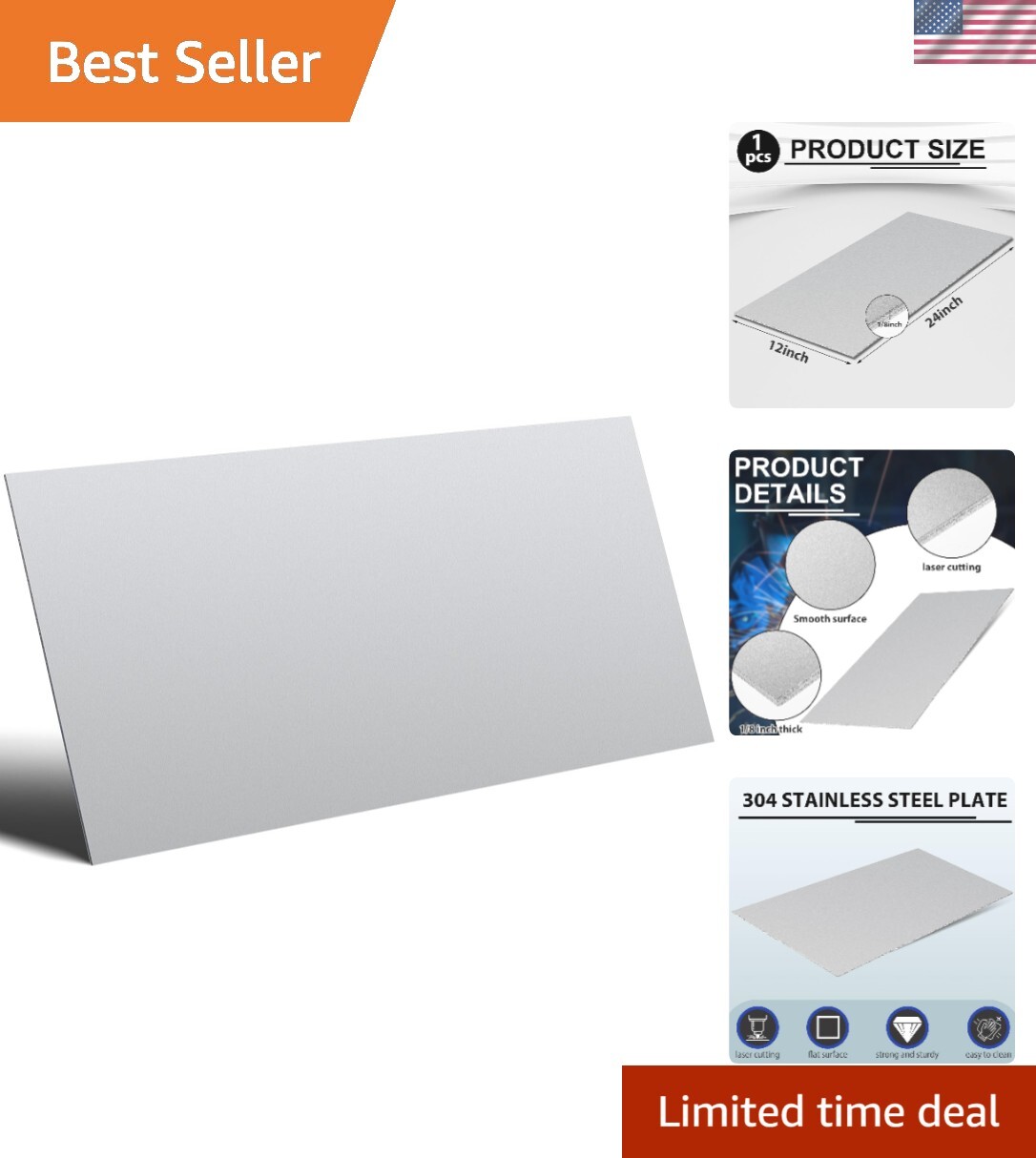 1 Piece 1/8” x 24” x 12” Steel Plates 304 Stainless Steel Sheets Stainless…