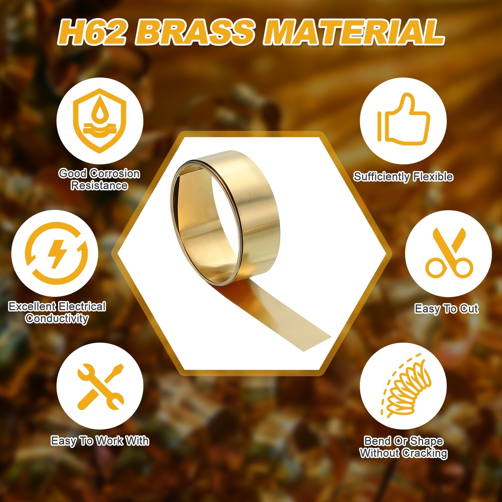 Brass Sheet Roll, 0.012 x 0.4 x 39.4 Inch H62 Thin Brass Foil Strip Plate Shim