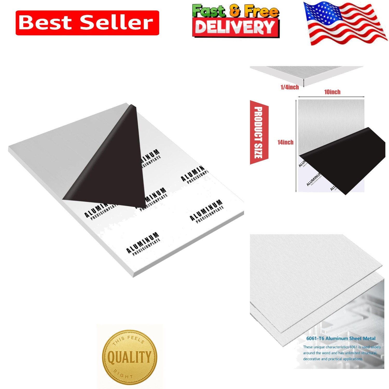 Corrosion Resistant 6061 Aluminum Sheet 10″ x 14″ x 1/4″ – Multi-Use Metal Plate