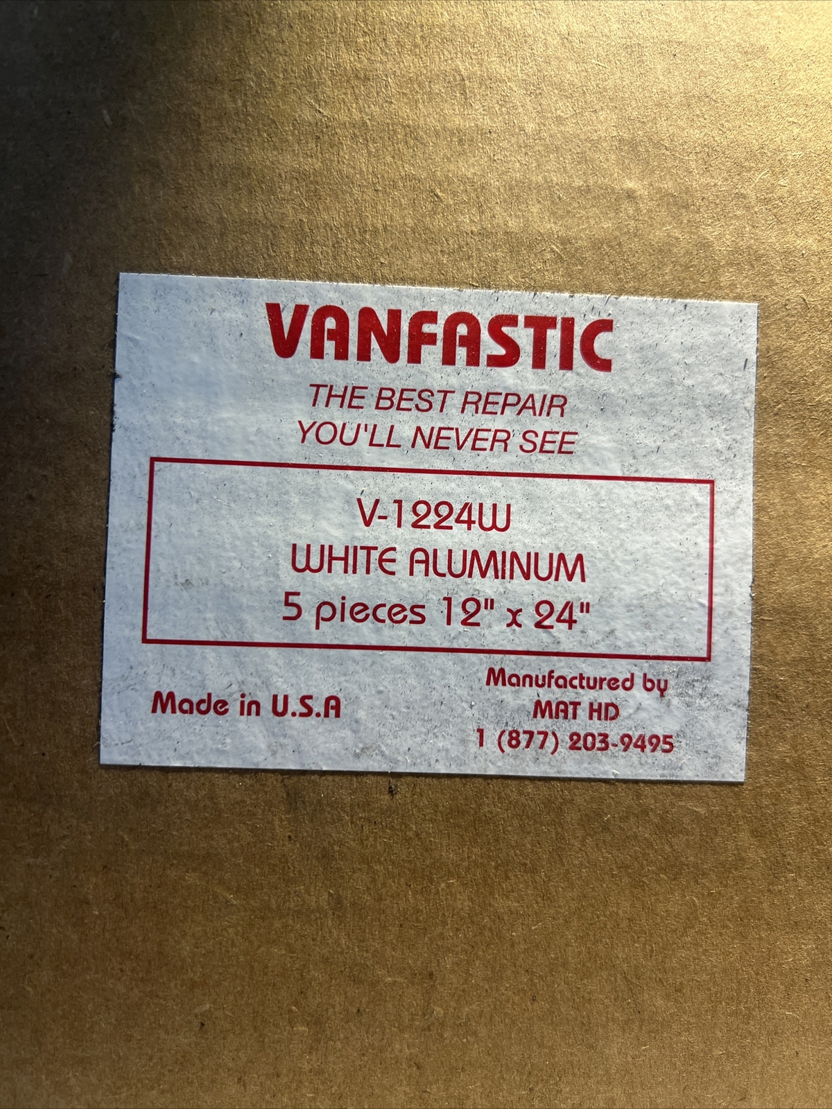 5 Vanfastic White Aluminum Sheets 12″ X 24″ V-1224 Made in USA Stick On Patches