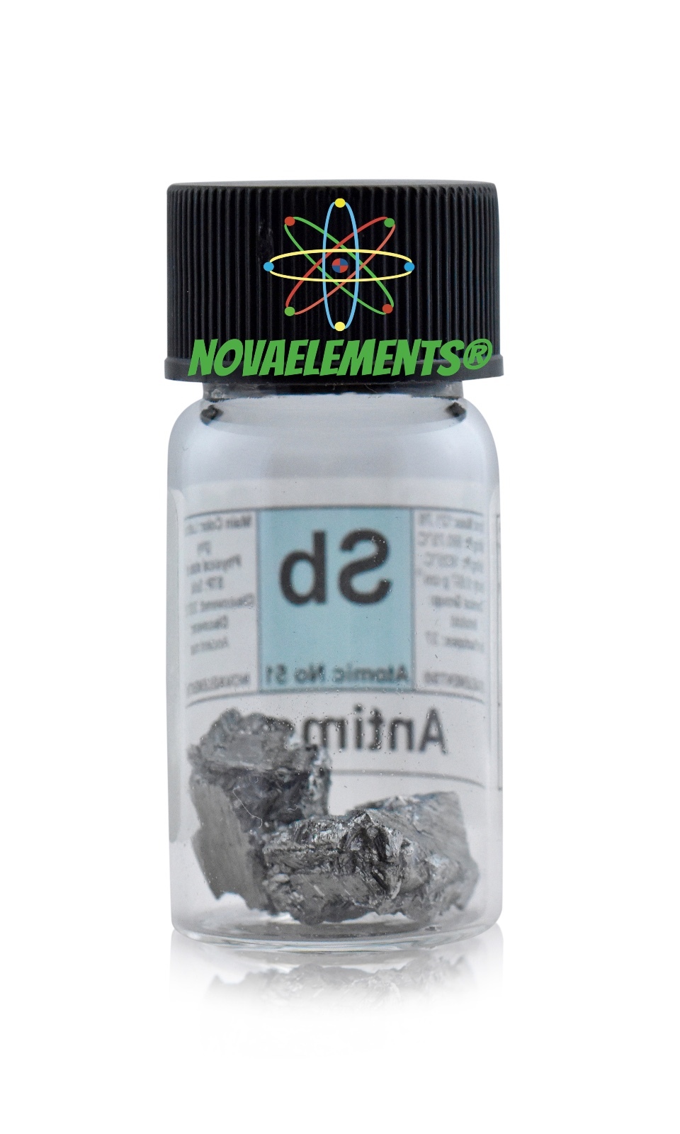 Pure Antimony Metal Element 51 sample 5g 99.9% crystals in labeled glass vial