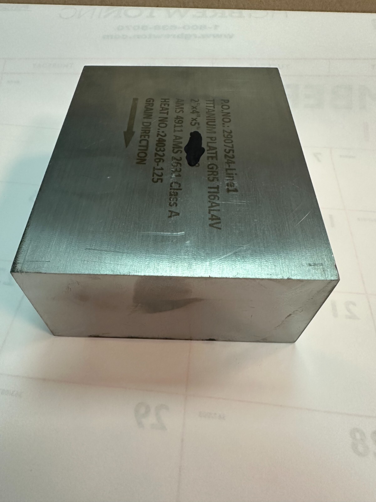 5.0″ X 4.0″ X 2.0″ 6AL-4V Grade 5 Titanium Plate Annealed
