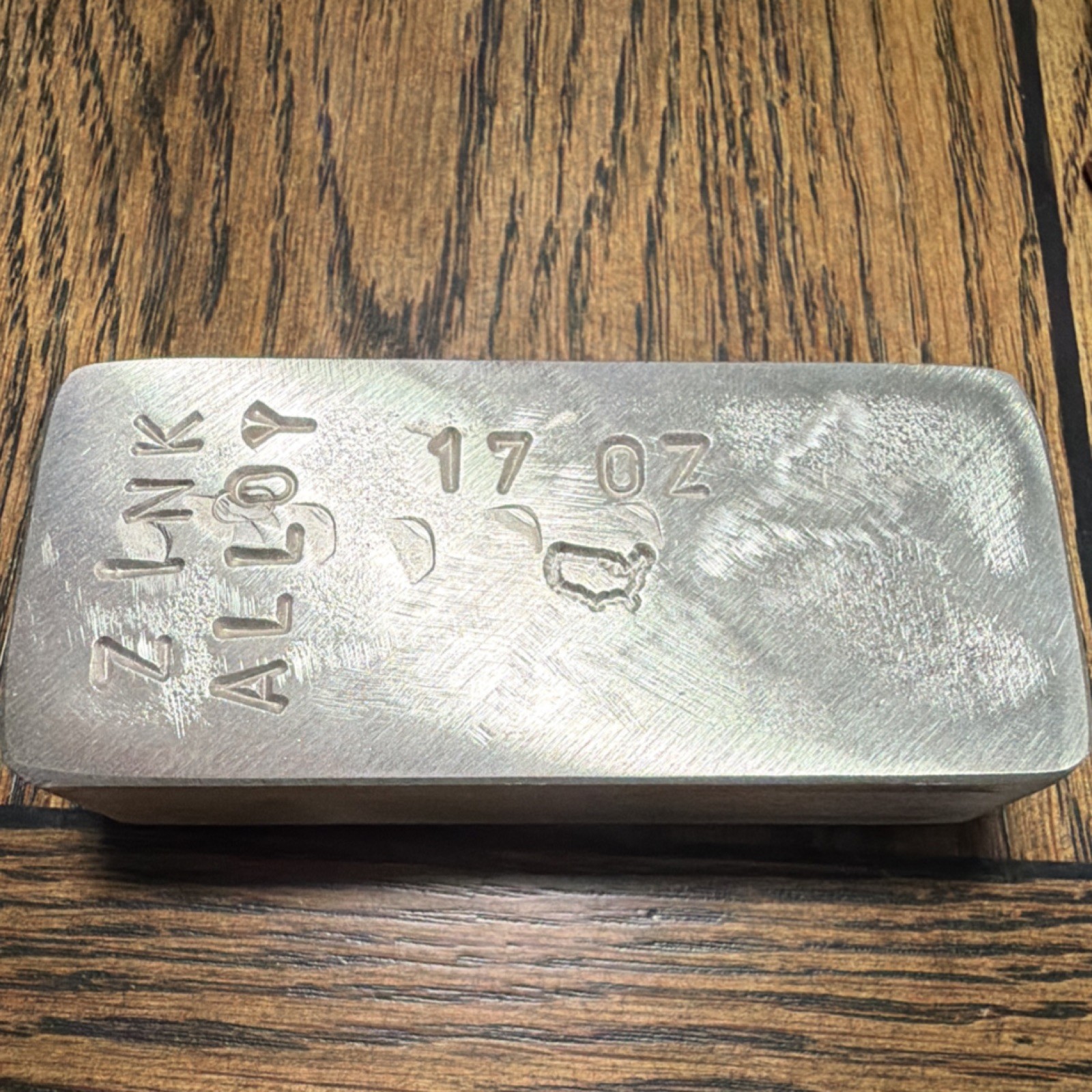 Hand Poured Zinc Alloy Ingot 17 oz Bar
