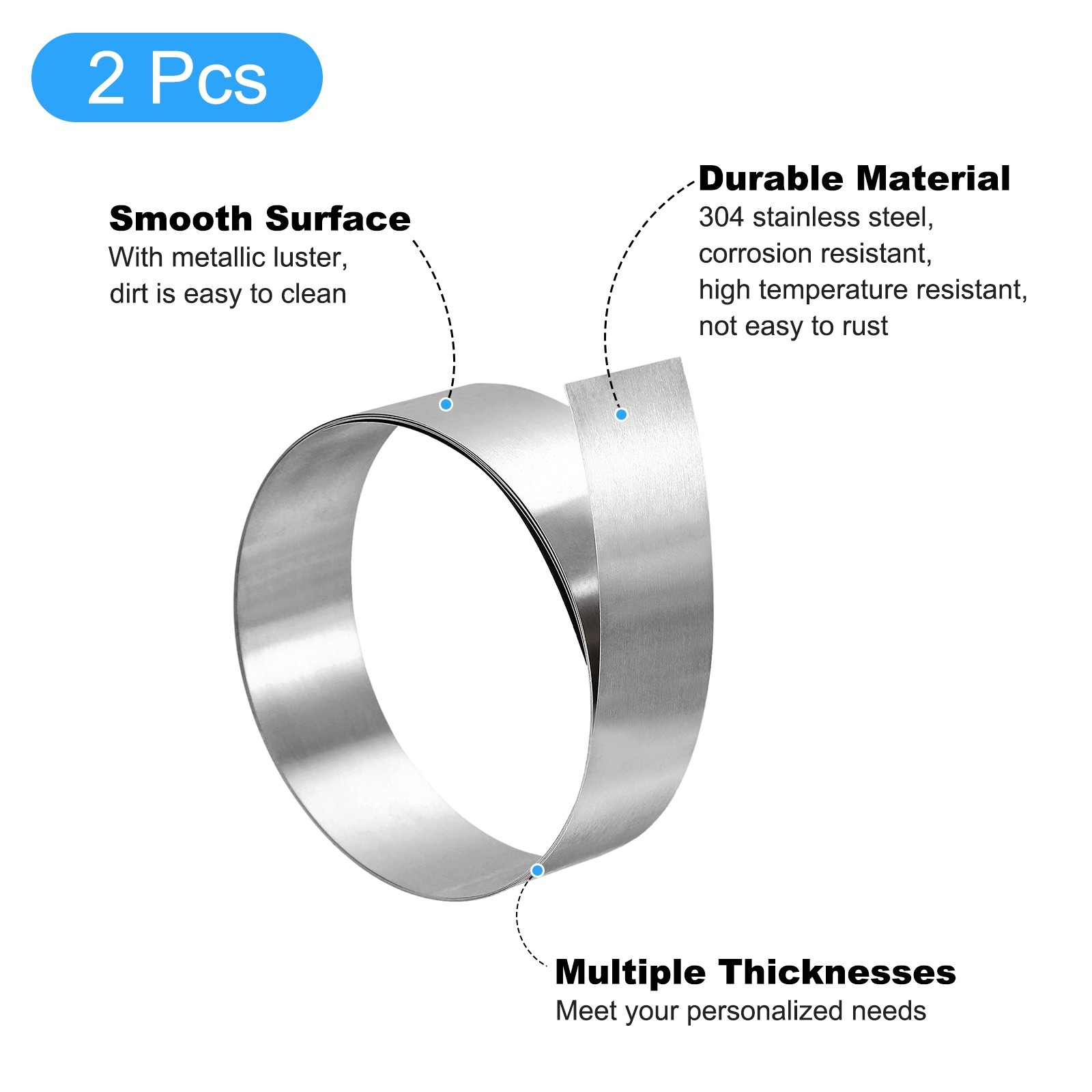 304 Stainless Steel Foil Roll，0.5mm x 20mm x 1M Polished Finish Plate 2pcs