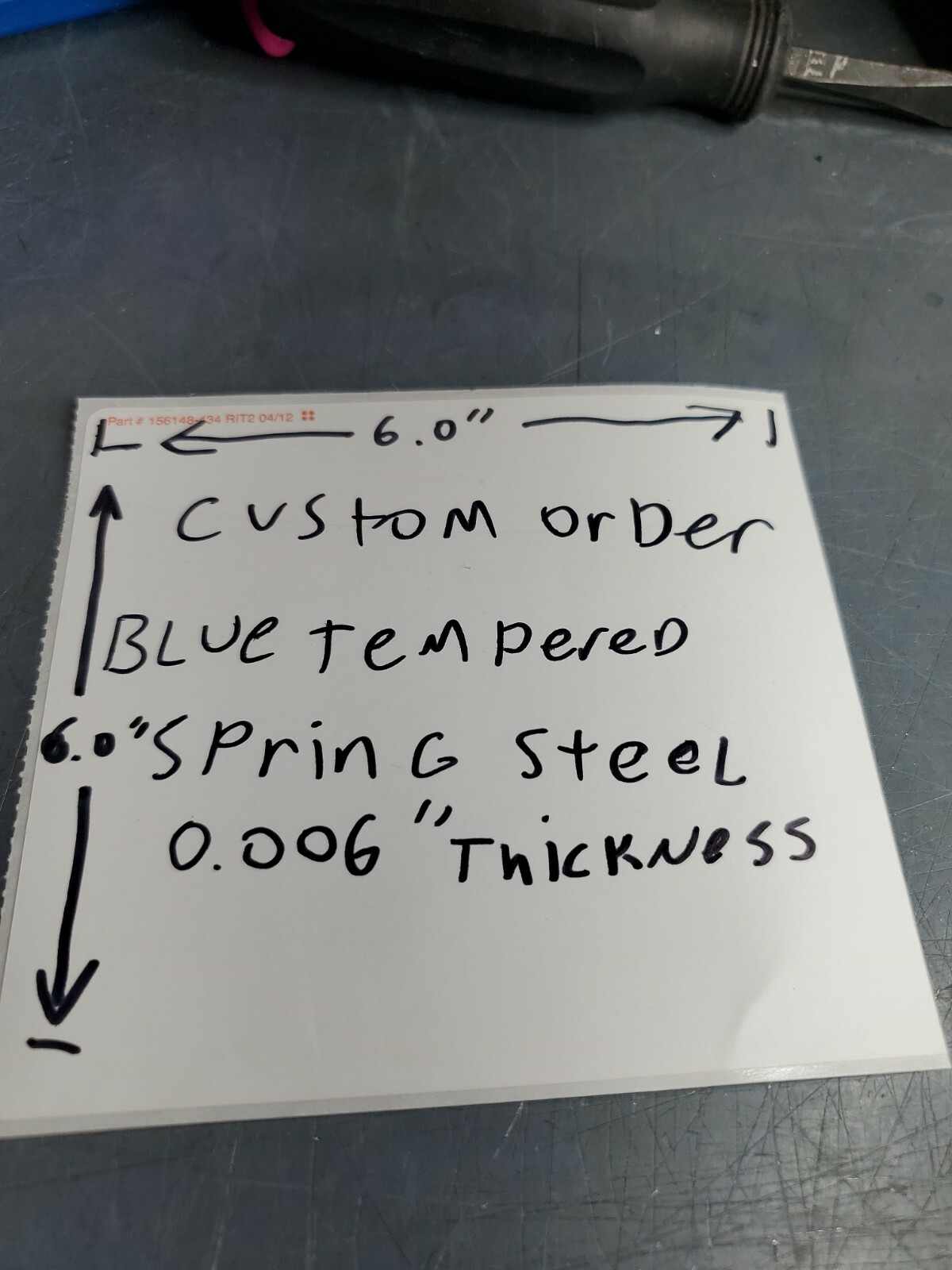 Blue Tempered Spring Steel 0.006 Shim stock 6″ x 6″ one piece