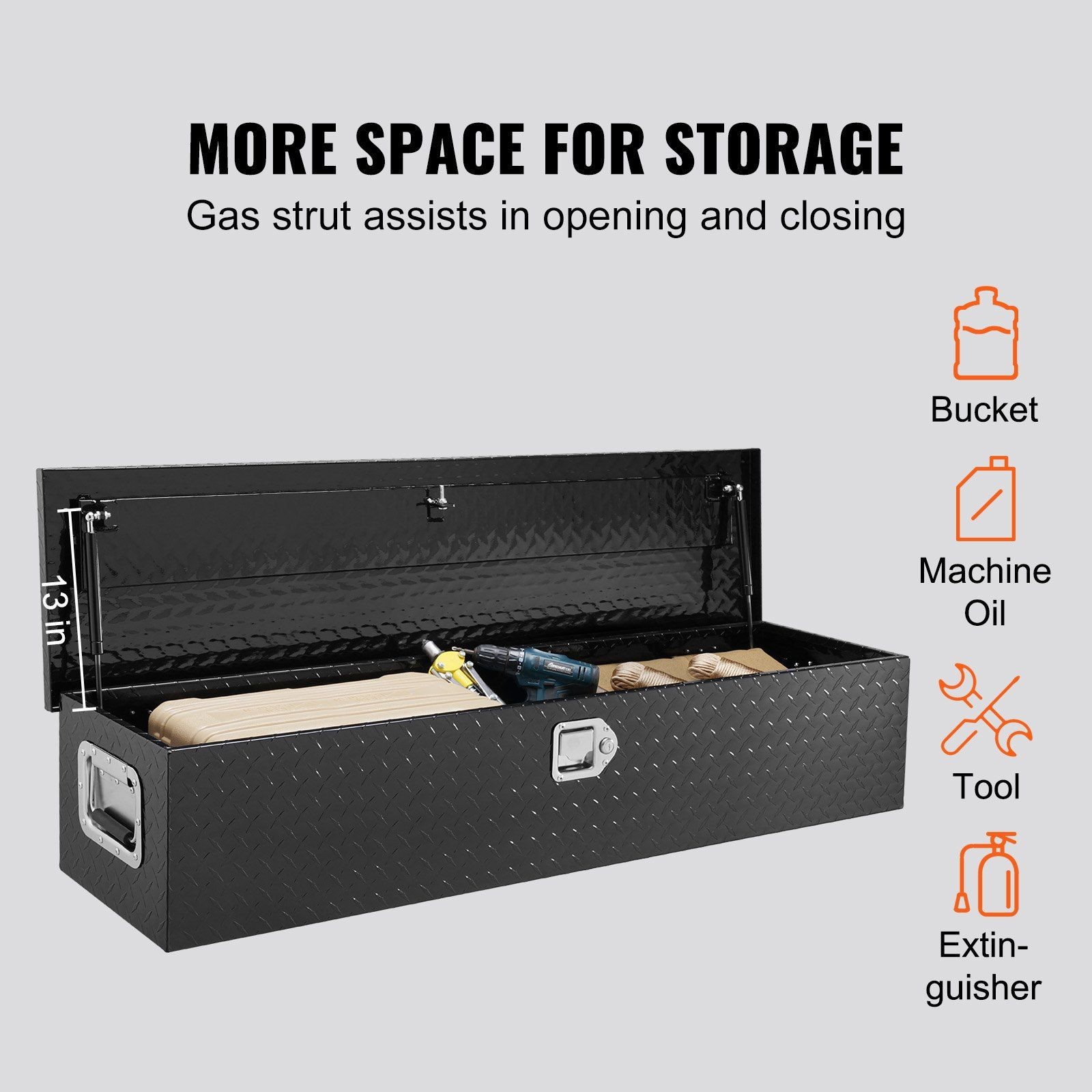 48x15x15in 333lb Heavy Duty Aluminum Diamond Plate Tool Box & Lock Black
