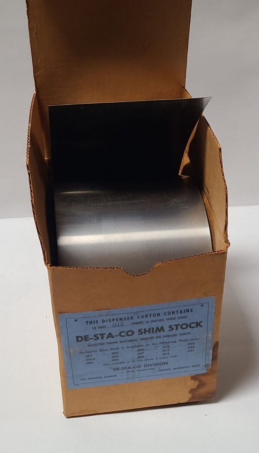 De-Sta-Co Shim Stock 0.012 15 Feet 6 Inches Wide Steel