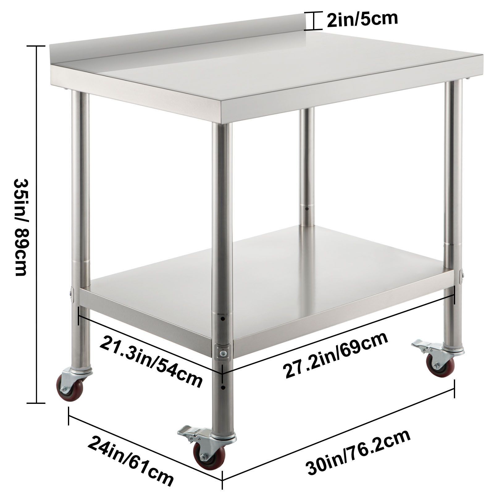 Stainless Steel Prep Table 30x24x35in with Adjustable Shelf & Casters