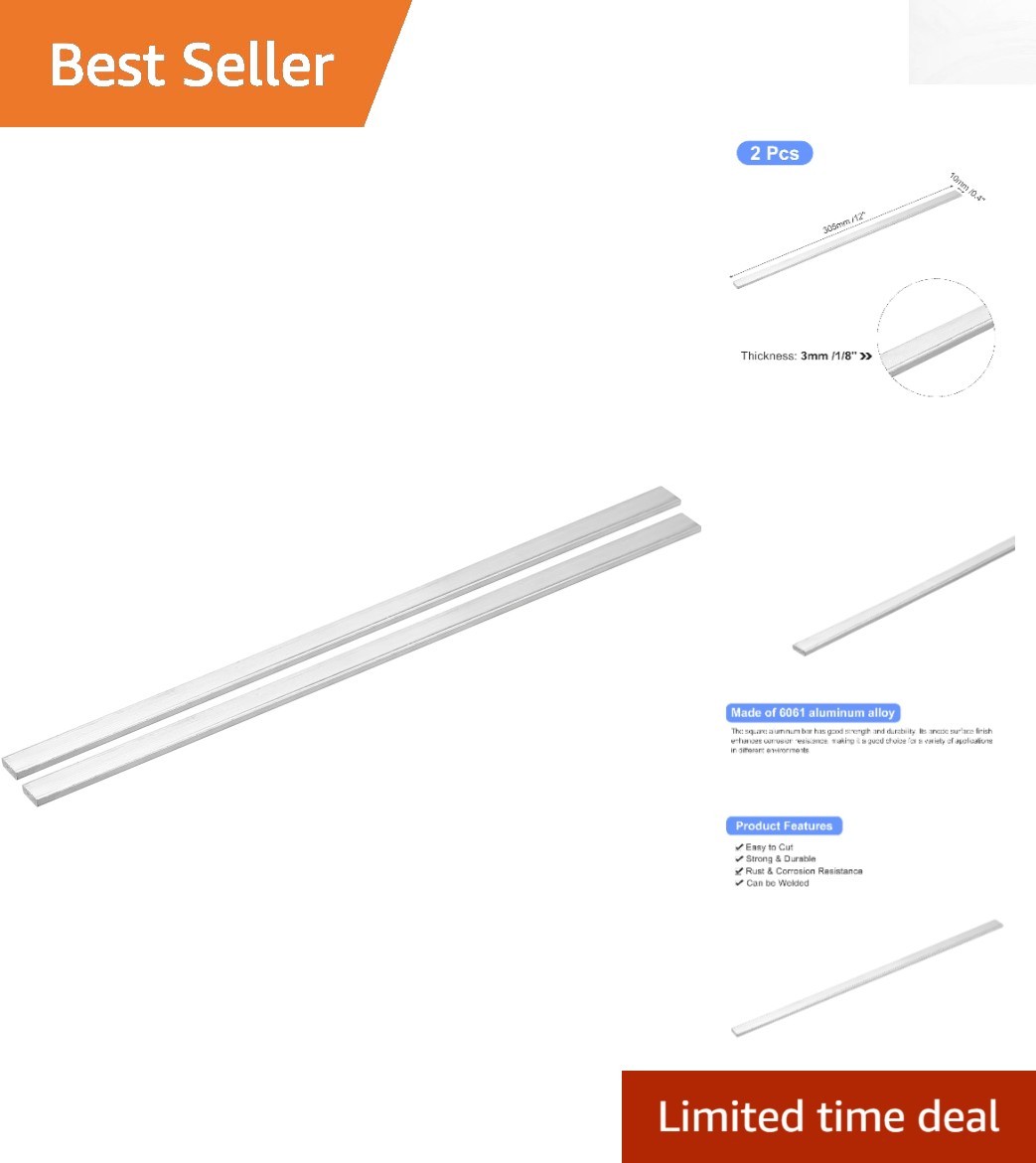 6061 Aluminum Flat Bar Set – 2Pcs, 3x10x305mm, Corrosion Resistant & Lightweight