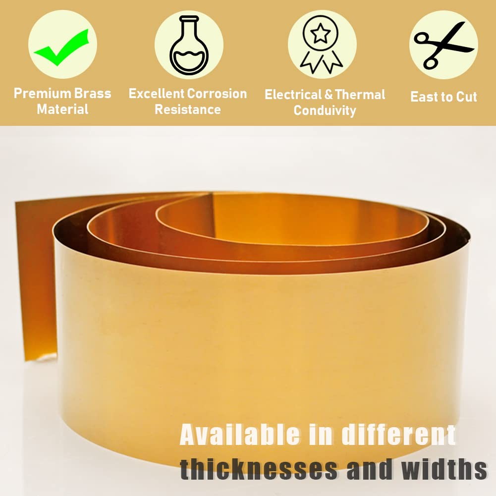 38 Gauge 0.1mm Brass Sheet Roll 2×40 Inch Precision Metal Strip Hardness
