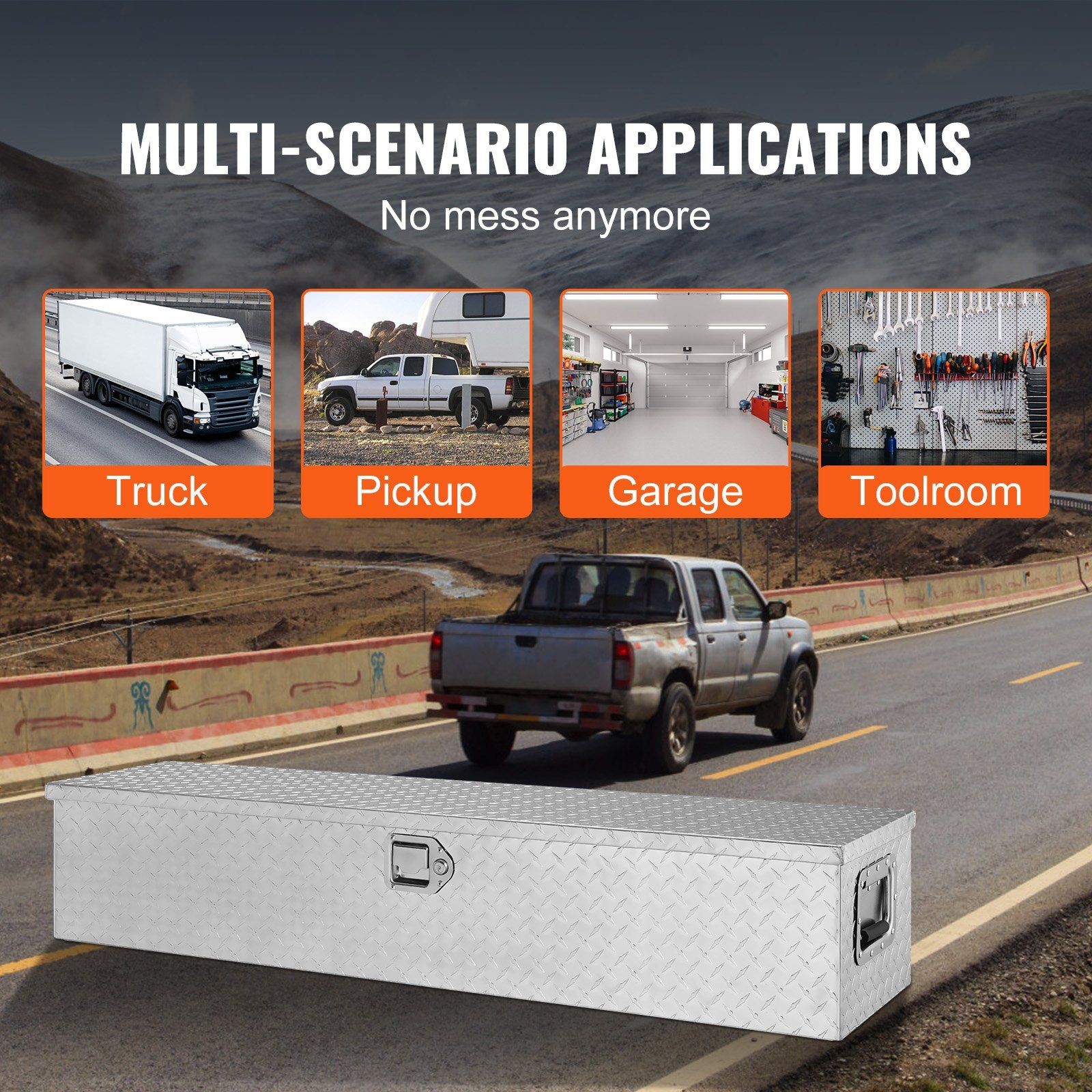 48x15x15in Silver Heavy Duty Aluminum Diamond Plate Tool Box & Lock