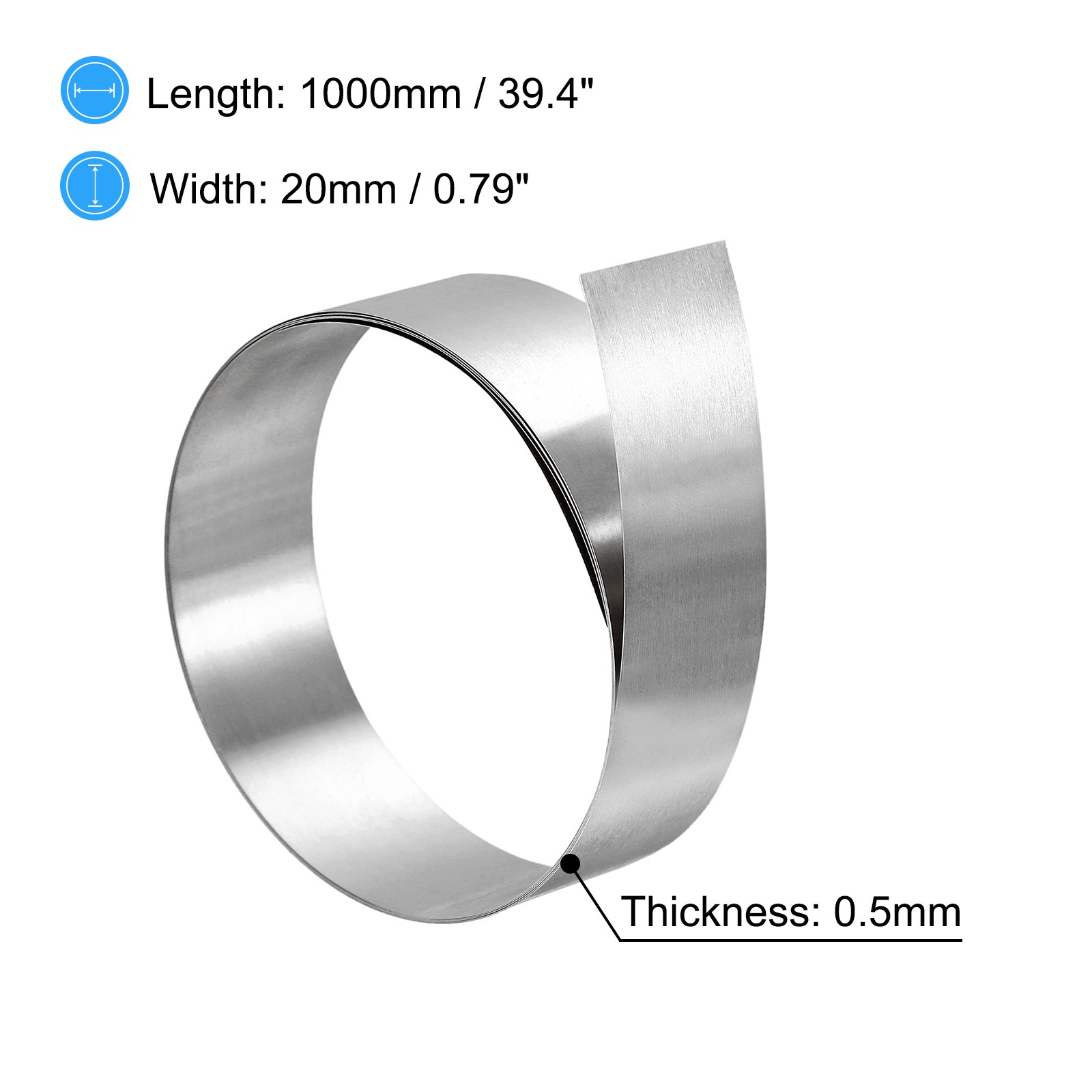 304 Stainless Steel Foil Roll，0.5mm x 20mm x 1M Polished Finish Plate 2pcs
