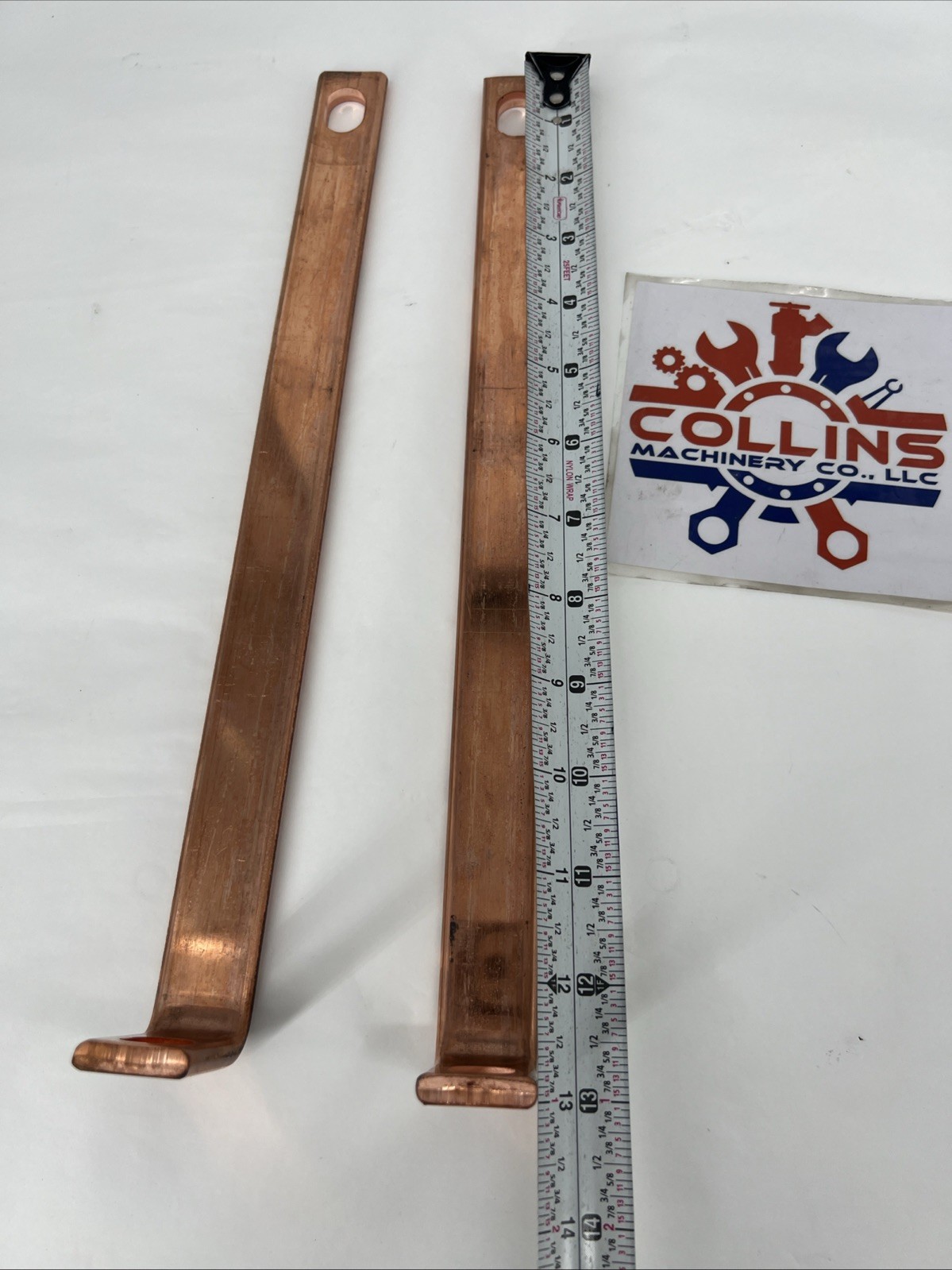 (Lot of 2) Copper Flat Bar 13in Length x 1in Width x 1/4in Thick, 2in 90° Ends