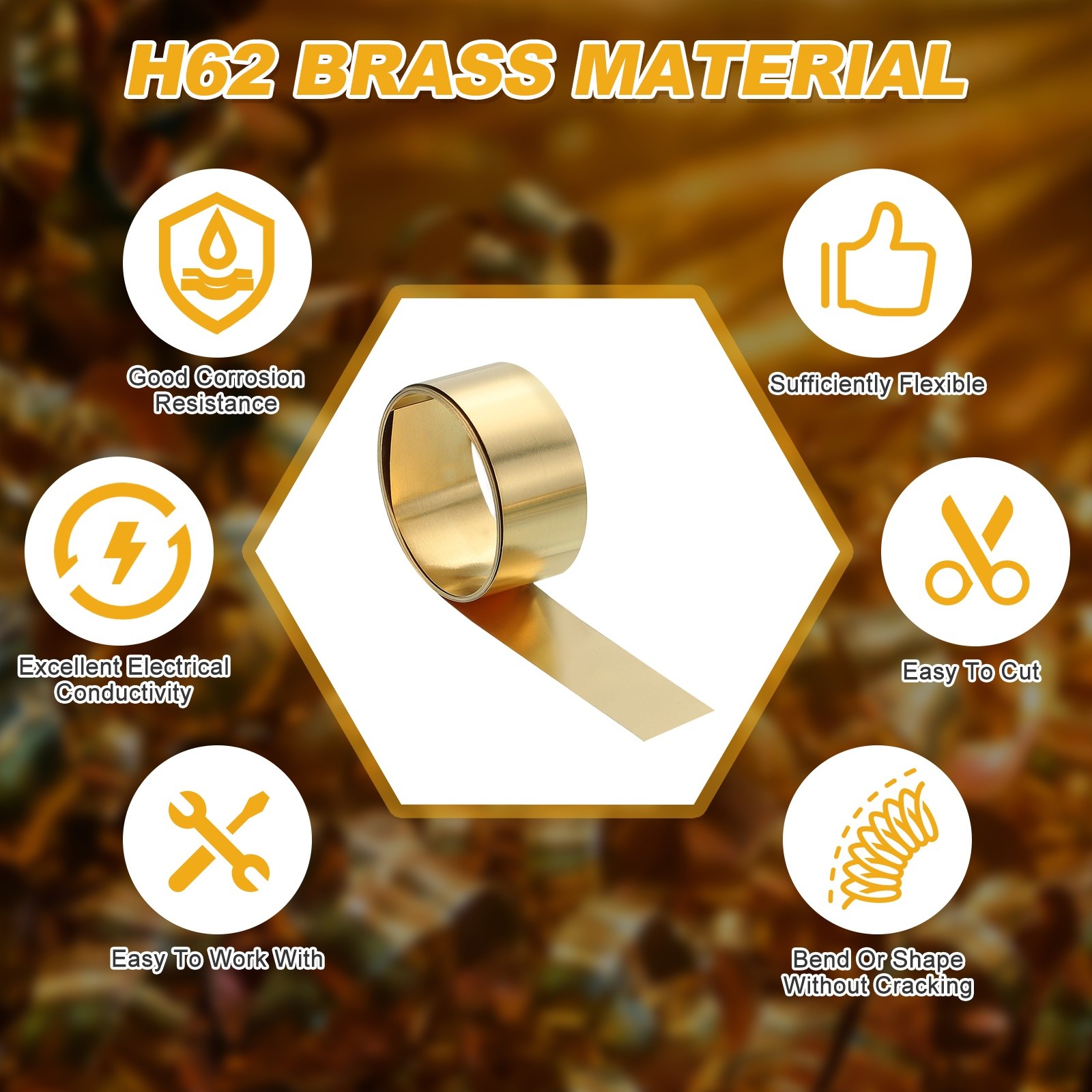 Brass Sheet Roll, 0.012 x 0.6 x 39.4 Inch H62 Thin Brass Foil Strip Plate Shim
