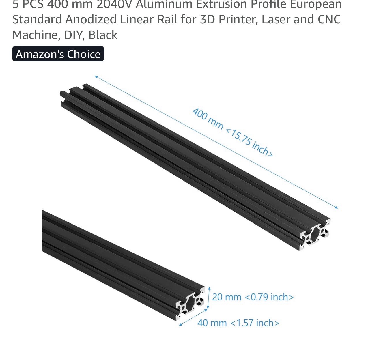 2pcs 2040 V-Slot Aluminum Extrusion Profile EU Standard 20x40mm Anodized 400mm