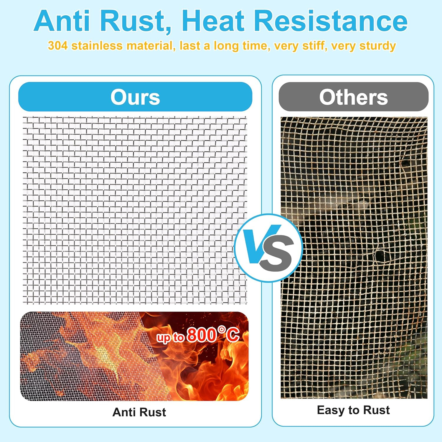 4 Pcs 304 Stainless Steel Wire Mesh Sheet, 13x9in, 20 Mesh