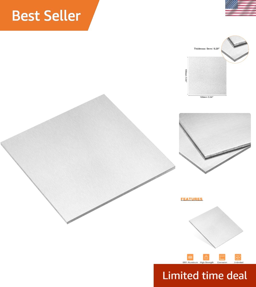 LTKJ 1mm Thick Grade 5 Titanium Alloy Metal Sheet Plate Silver 100 x 100 mm f…