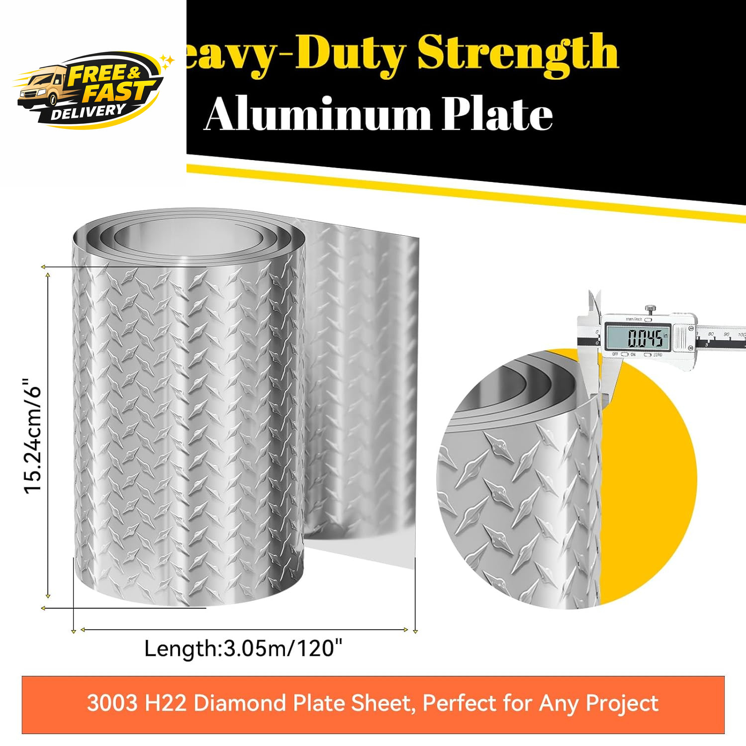Aluminum Diamond Plate Sheet, 3003 H22, 17GA 0.045″ Thick Heavy Duty Diamond Tre