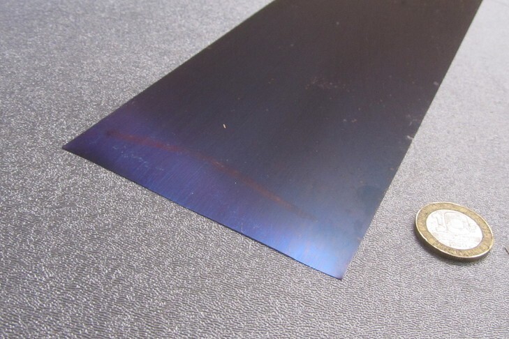 1095 Hard Blue Tempered Spring Steel Shim .015″ Thick x 4.00″ Wide x 48″ Long