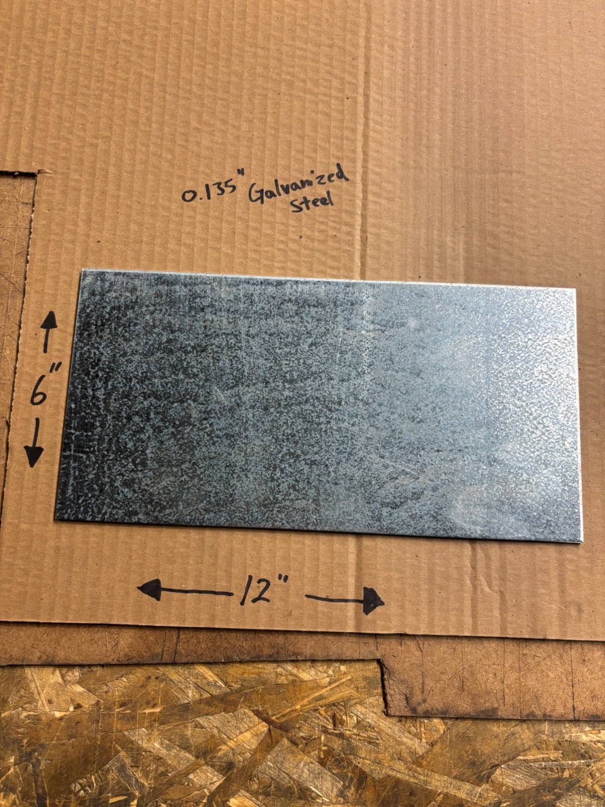 0.135” Thick Galvanized Steel Sheet Metal – 6” x 12” – New