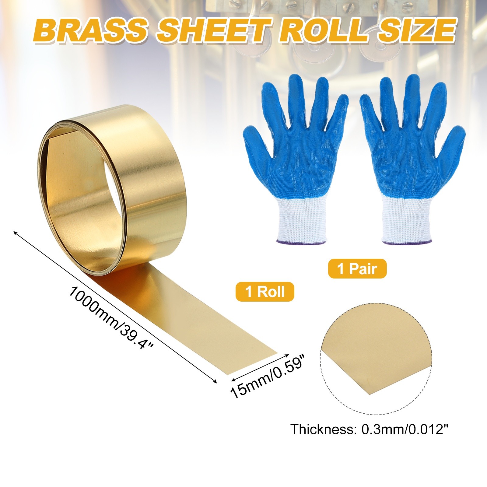 Brass Sheet Roll, 0.012 x 0.6 x 39.4 Inch H62 Thin Brass Foil Strip Plate Shim