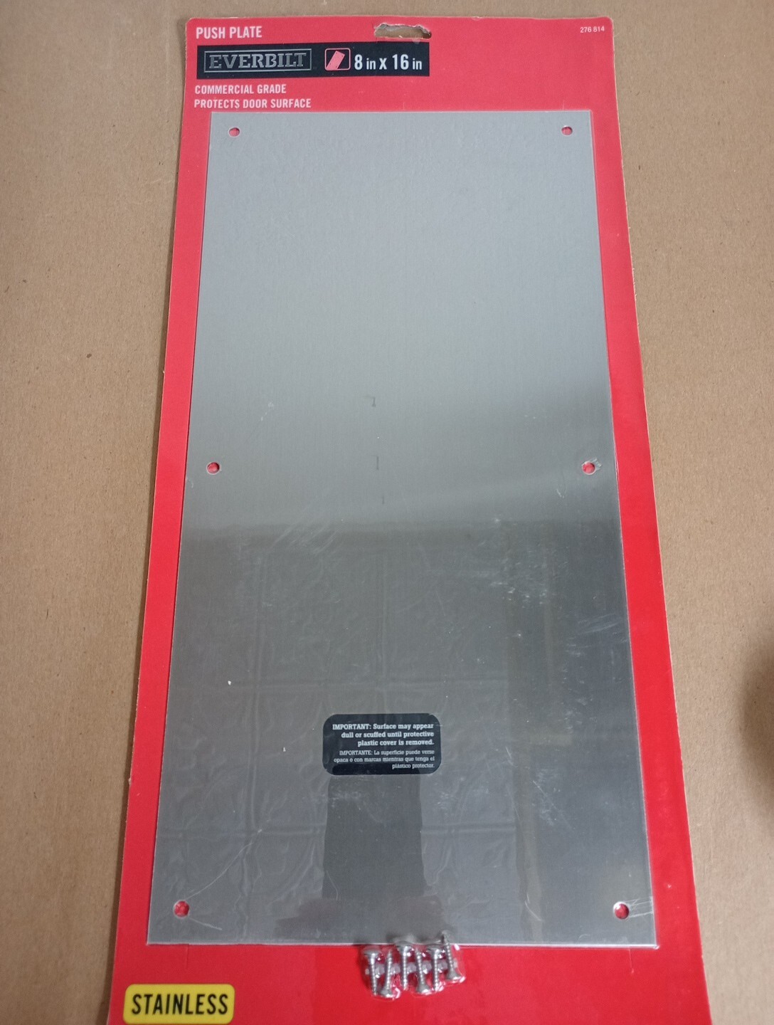 8 In. X 16 In. Stainless Steel Push Plate