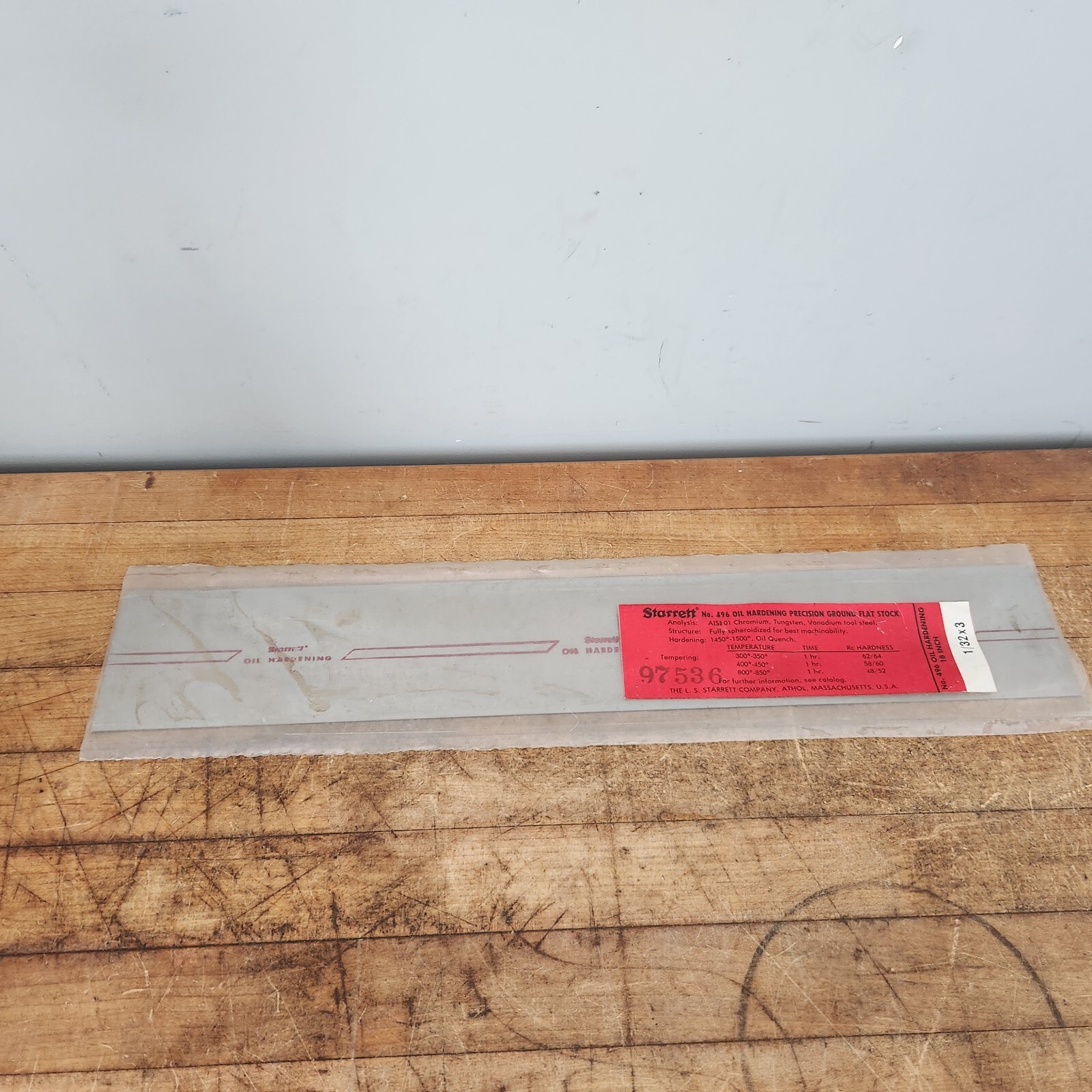 Starrett No. 496 Oil Hardening Precision Ground Flat Stock 18″ Machinist USA