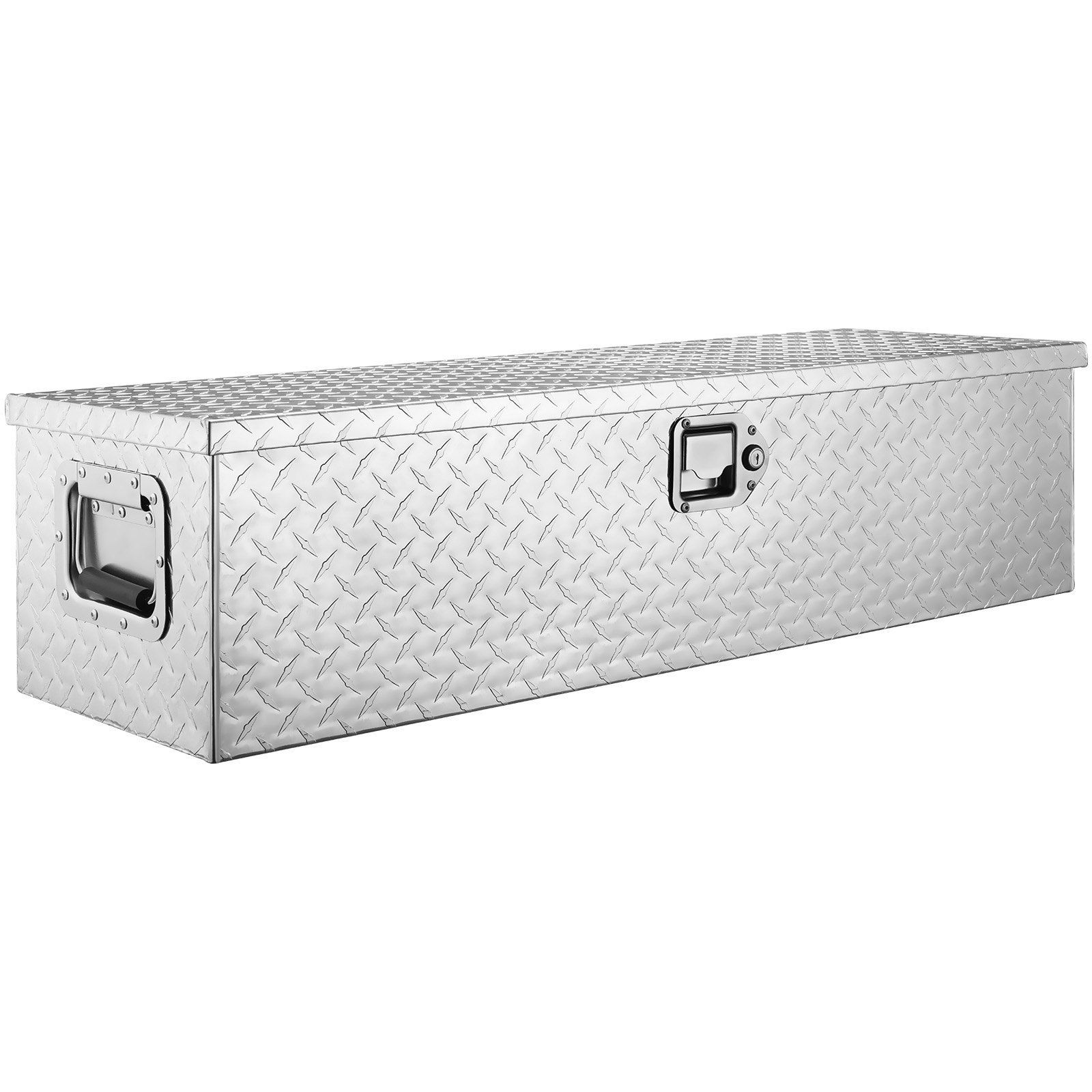 39x13x10in 100lb Aluminum Diamond Plate Tool Box & Lock, Silver, Heavy Duty