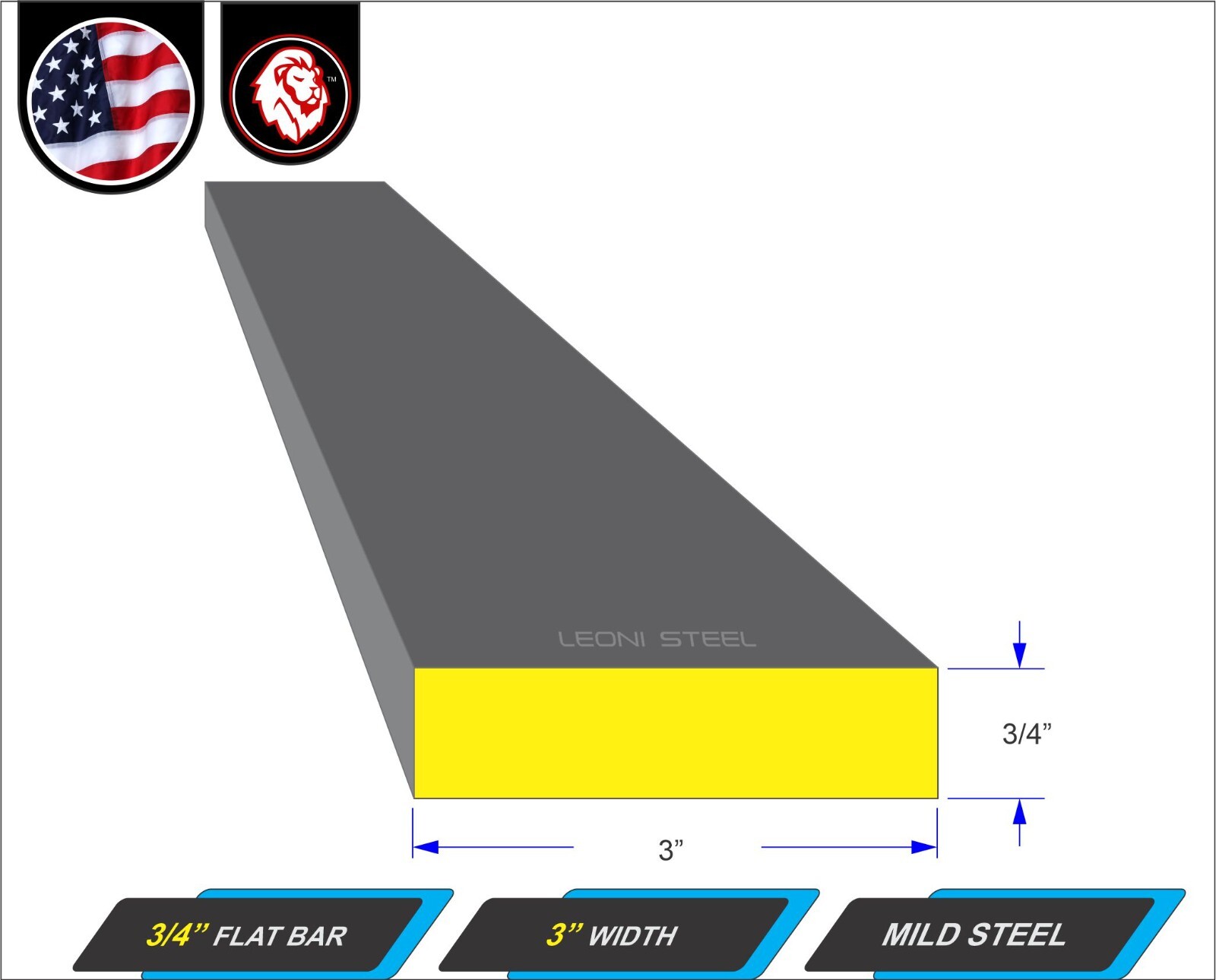 3/4″ x 3″ Metal Flat Bar – Mild Steel – Metal Stock – 72″ Long (6-ft)