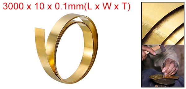 3000mm x 10mm x 0.1mm Brass Sheet Roll Metal Foil Plate for DIY