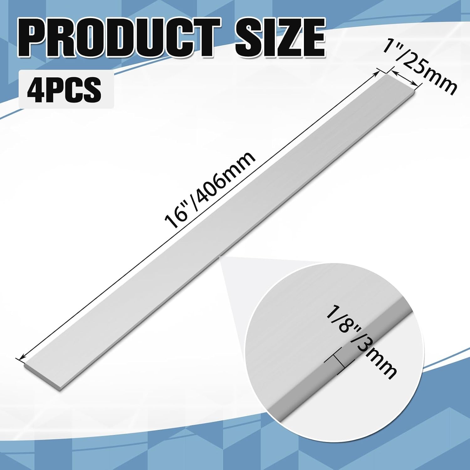 6061 T6 Aluminum Flat Bar 1/8″ x 1″ x 16″ Solid 3mm Aluminum Plate 8 Inch Bar