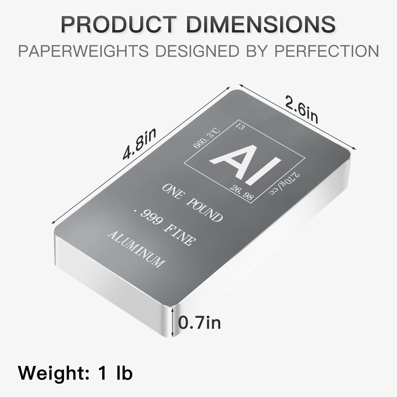 1 lb .999 Fine Aluminum Ingot Bullion Bar – Pure Metal for Collecting & Display