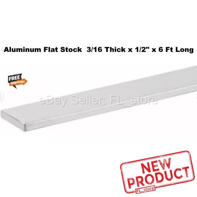 Aluminum Flat Stock 3/16″ x 1/2″ x 6 Feet Long Unpolished Alloy 6061 72 Inch NEW