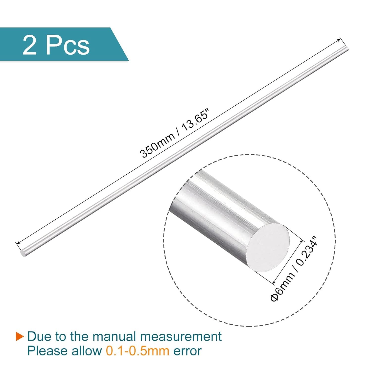 MECCANIXITY Aluminum Solid Round Rod 6mm Diameter 350mm 6 x 350mm, Silver