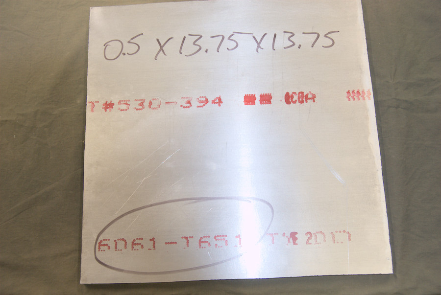 6061 – T651 Plate – 0.5″ x 13.75” x 13.75″ *9.2lbs*