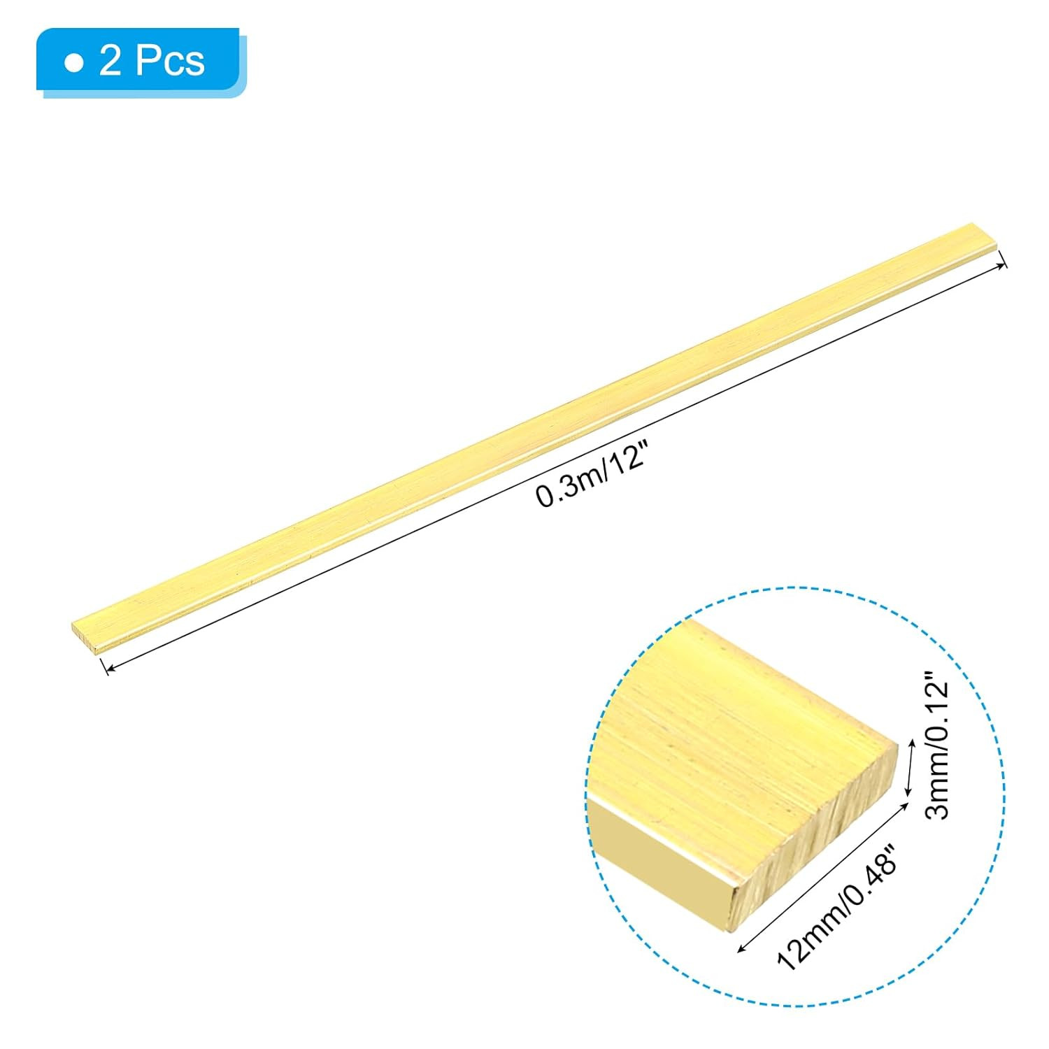 1/8 X 1/2 X 12″ H59 Brass Flat Bar, 2 Pcs Solid Flat Mill Stock for Crafting …
