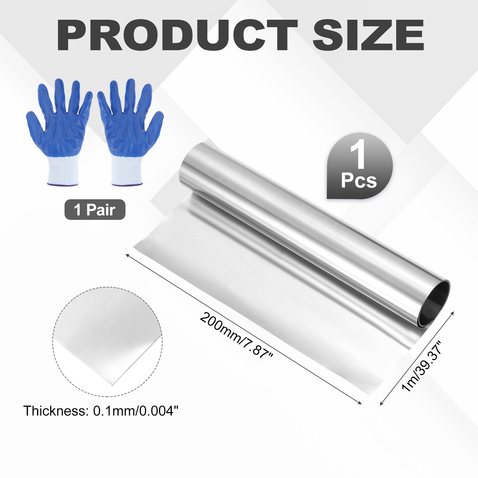304 Stainless Steel Foil Roll 0.1mm x 200mm x 1m Metal Strip Sheet Silver Tone