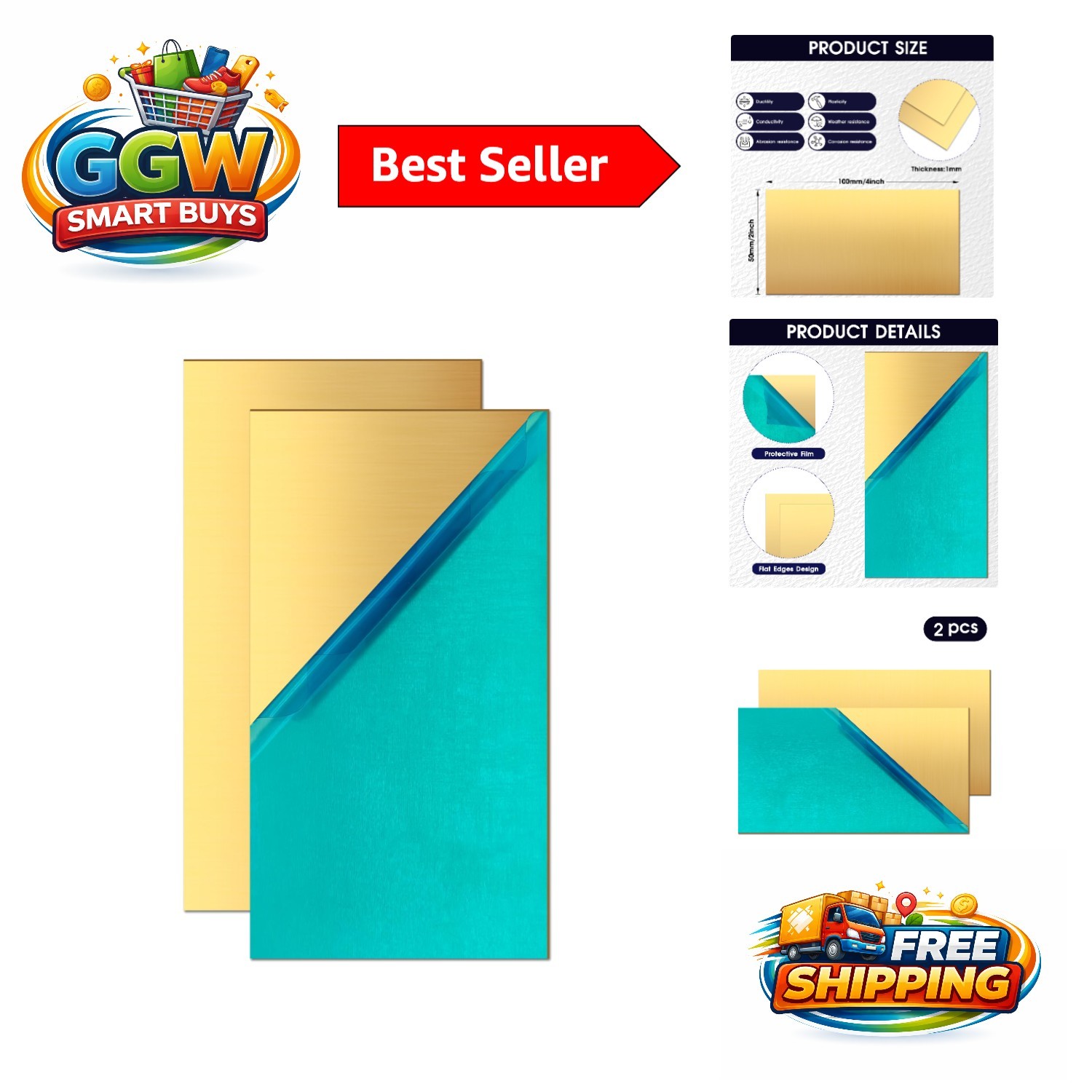 2 Pack 1mm Thick Brass Sheets 2×4 Inch – Seamless Cutting for DIY Masterpieces