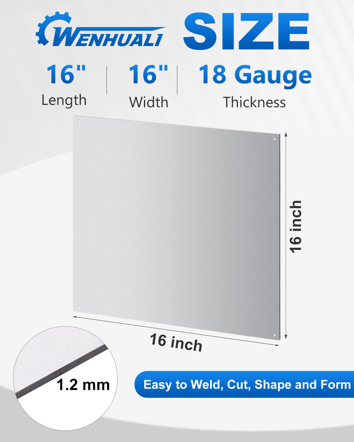 18 Gauge Steel Sheet Metal 16″ x 16″ Weldable Steel Plates Cold Rolled with Hole