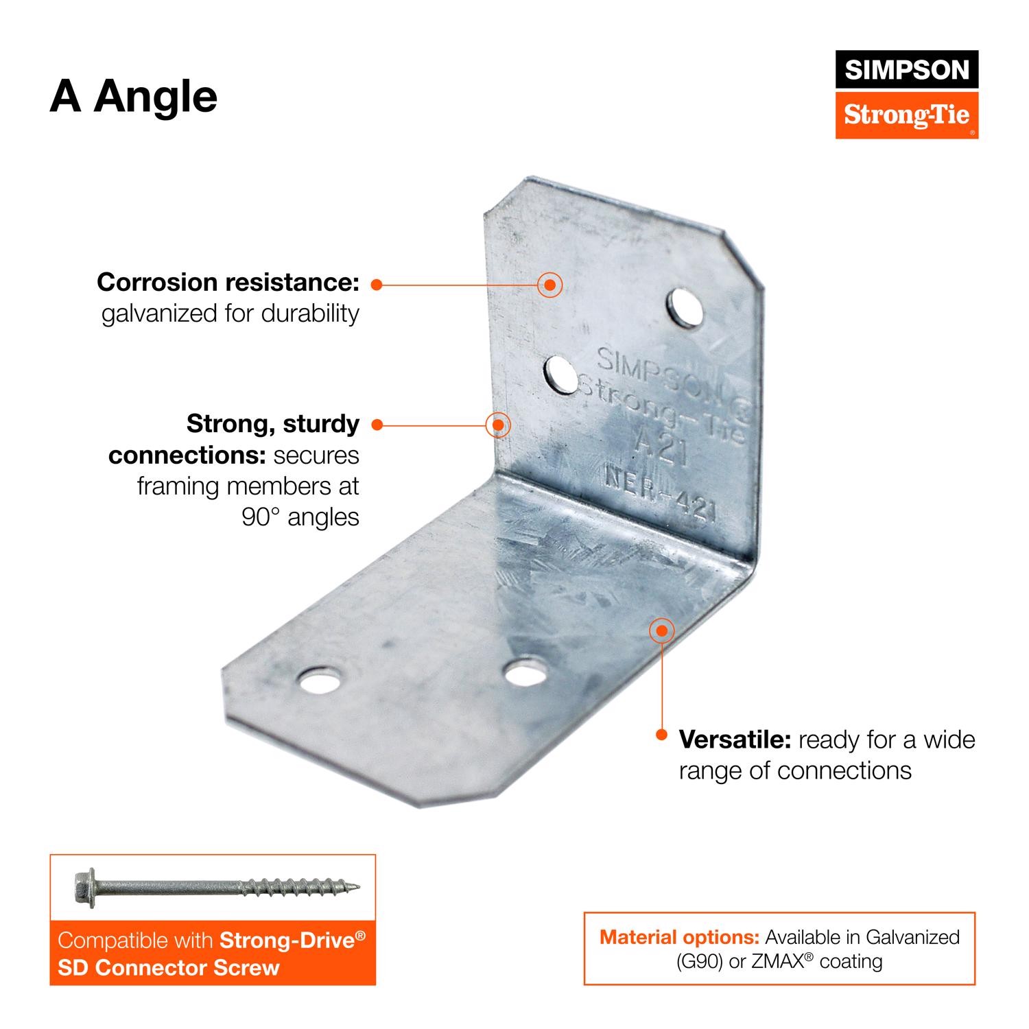 Simpson Strong-Tie A21Z Galvanized Steel Z-Max 90-Degree Angle 18 ga.